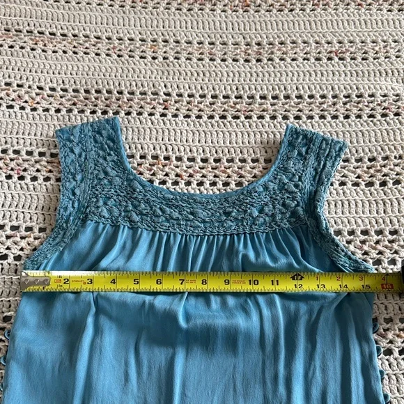 Free People Teal Sleeveless Tunic with Crochet Detail - Picture 2 of 11